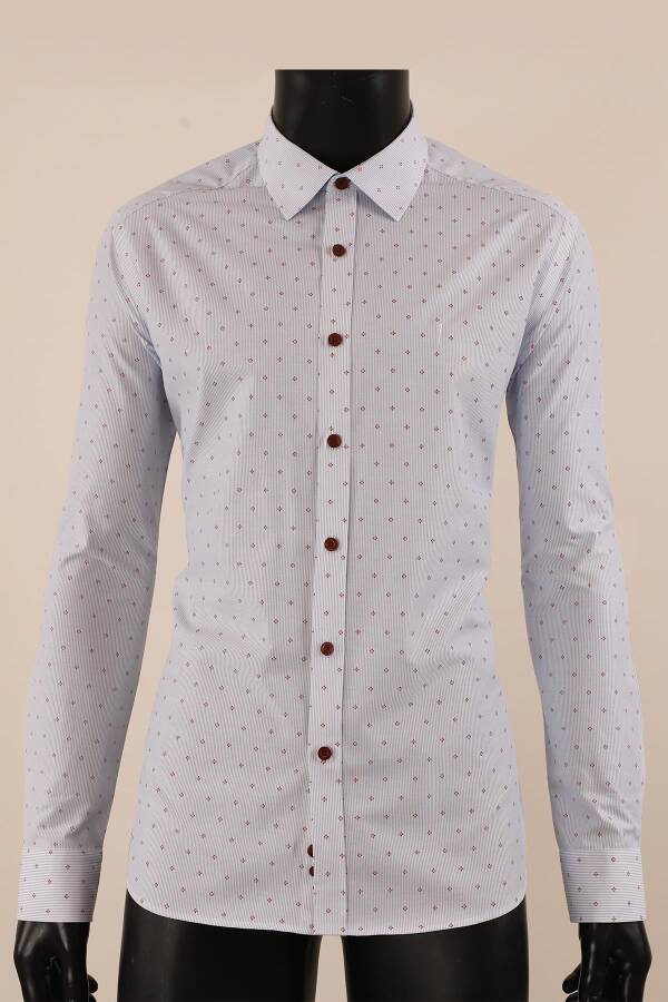 Uzun Kol Slim Fit Desenli Gömlek - 13
