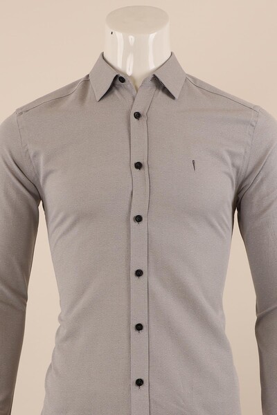 Uzun Kol Slim Fit Desenli Gömlek - Thumbnail