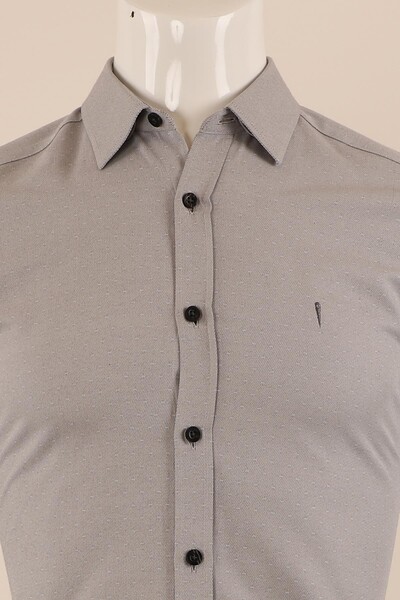 Uzun Kol Slim Fit Desenli Gömlek - Thumbnail