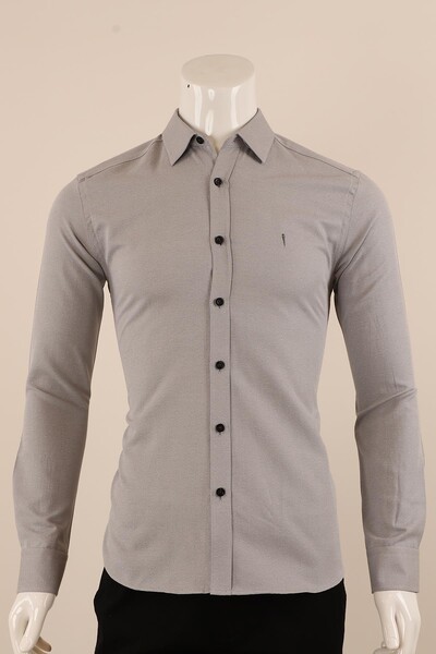 Uzun Kol Slim Fit Desenli Gömlek - Thumbnail