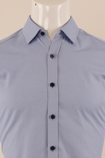 Uzun Kol Slim Fit Desenli Gömlek - Thumbnail