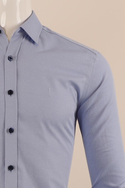 Uzun Kol Slim Fit Desenli Gömlek - Thumbnail