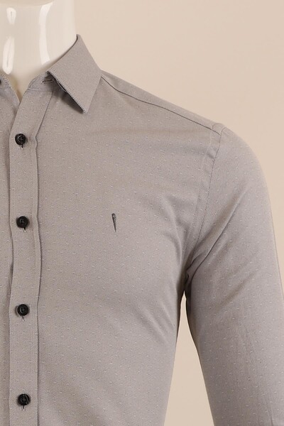 Uzun Kol Slim Fit Desenli Gömlek - Thumbnail