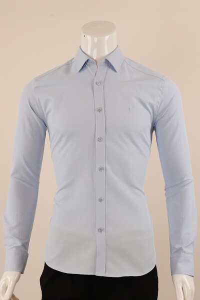 Uzun Kol Slim Fit Desenli Gömlek - Thumbnail