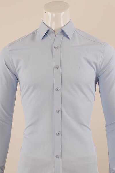 Uzun Kol Slim Fit Desenli Gömlek - Thumbnail