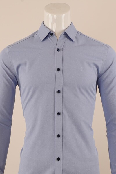 Uzun Kol Slim Fit Desenli Gömlek - Thumbnail