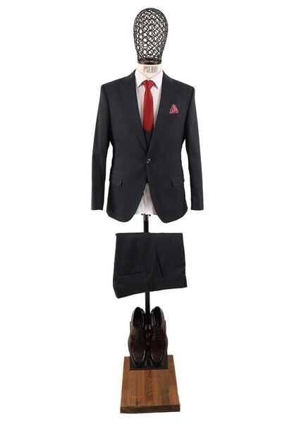 Yelekli Takım Elbise Erkek Slim Fit - Thumbnail