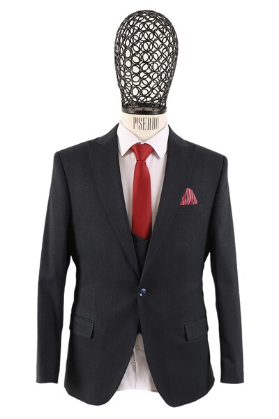 Yelekli Takım Elbise Erkek Slim Fit - Thumbnail