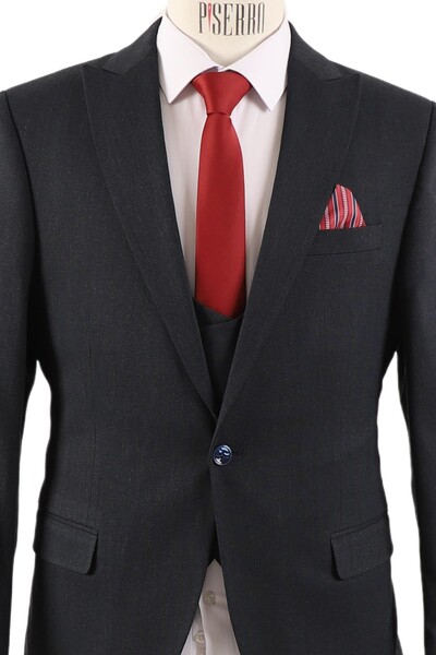 Yelekli Takım Elbise Erkek Slim Fit - Thumbnail