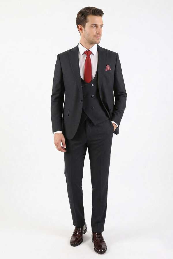 Yelekli Takım Elbise Erkek Slim Fit