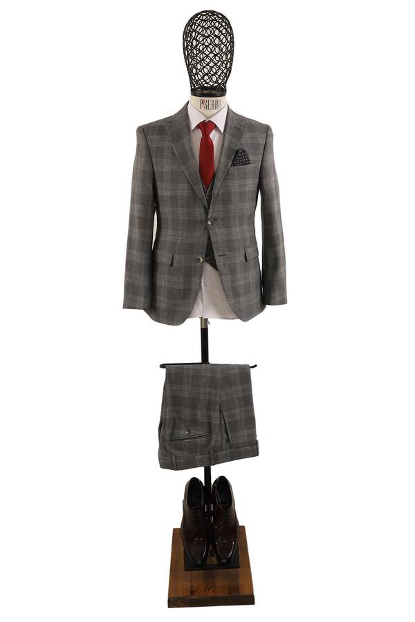 Yelekli Takım Elbise Slim Fit Erkek