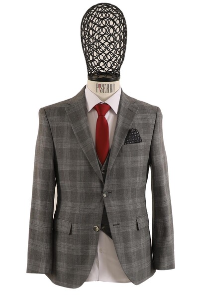 Yelekli Takım Elbise Slim Fit Erkek - Thumbnail