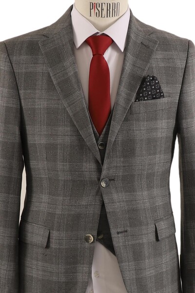 Yelekli Takım Elbise Slim Fit Erkek - Thumbnail