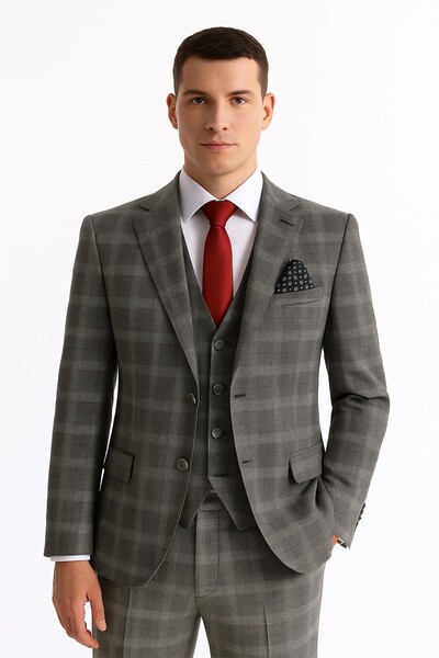 Yelekli Takım Elbise Slim Fit Erkek - Thumbnail