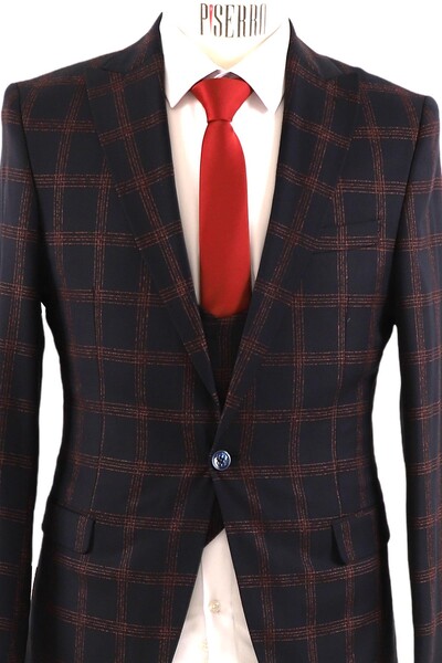 Yelekli Takım Elbise Slim Fit Erkek - Thumbnail