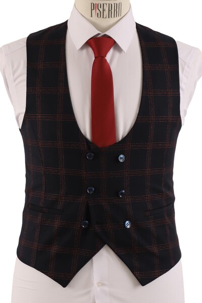 Yelekli Takım Elbise Slim Fit Erkek - Thumbnail