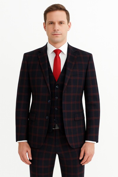Yelekli Takım Elbise Slim Fit Erkek - Thumbnail