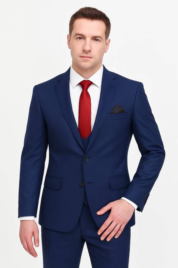 Yelekli Takım Elbise Slim Fit Erkek