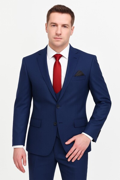 Yelekli Takım Elbise Slim Fit Erkek - Thumbnail
