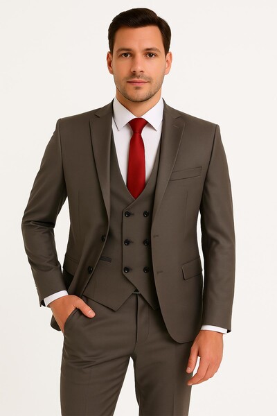 Piserro - Yelekli Takım Elbise Slim Fit Erkek